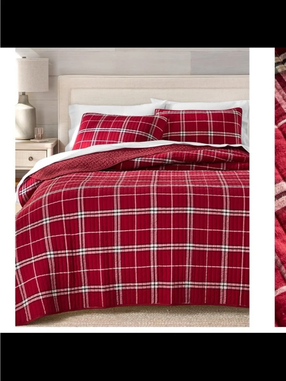 NWT charter club brushed cotton plaid 3-pc quilt set red king MSRP $335